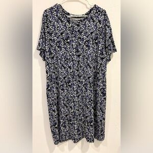 BCBG Generation Woman's Soft Stretchy T-Shirt Dress  Blk Purple Cream Floral  XL